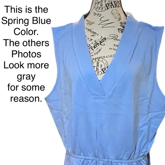 NEW COTTON SLEEVELESS ROMPER WITH POCKETS SPRING BLUE PLUS SIZE 3X - Picture 2 of 7